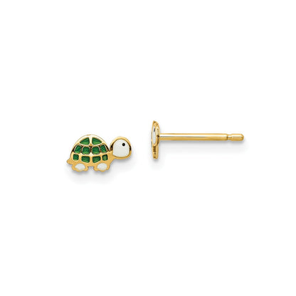 Children's Enamel Turtle Earrings in 14K Yellow Gold