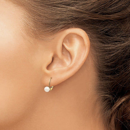 Children's Cultured Freshwater Pearl Earrings in 14K Yellow Gold close-up detail