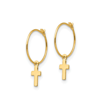 Children's Cross Hoop Earrings in 14K Yellow Gold front view