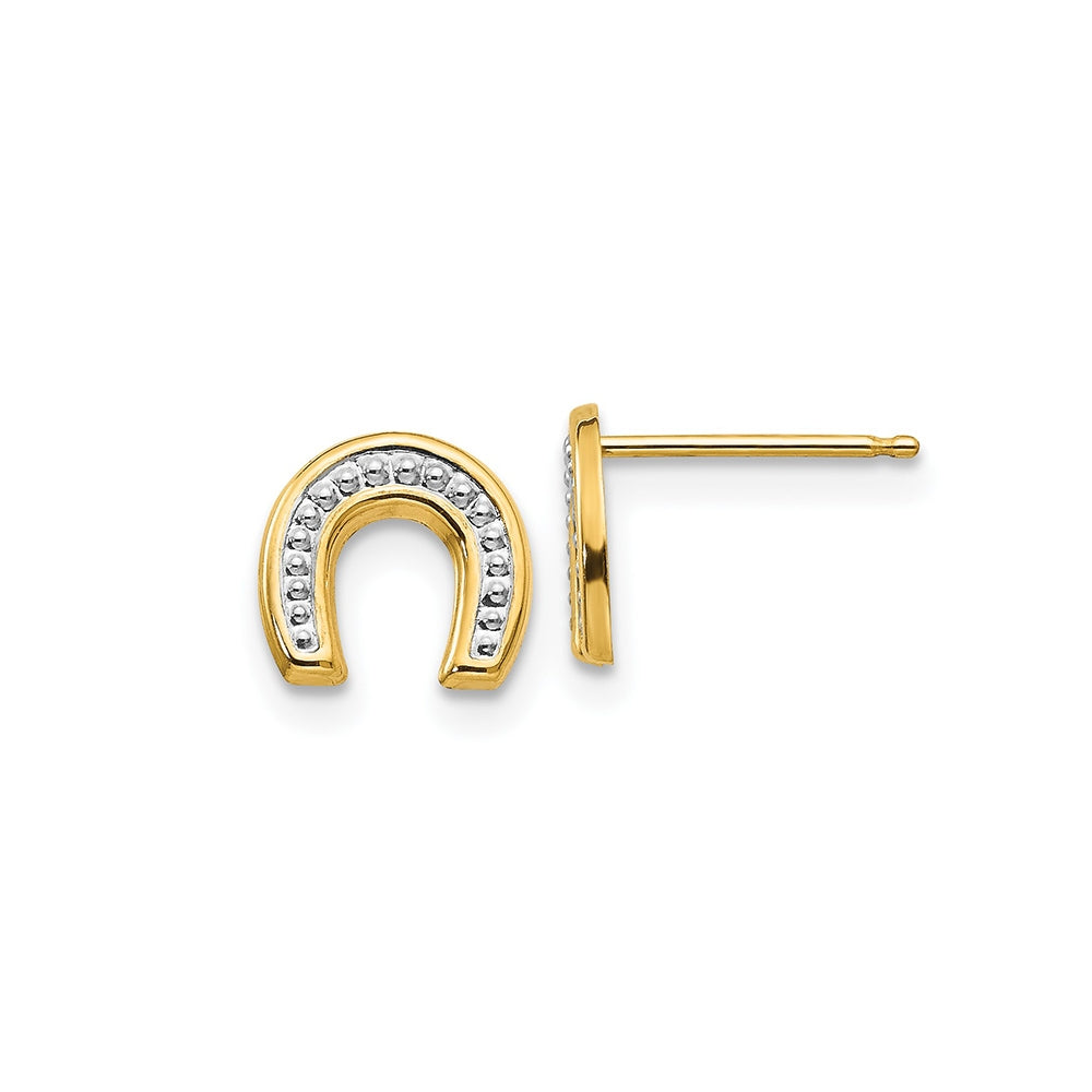 Children's Polished & Rhodium Plated Horseshoe Earrings in 14K Yellow Gold