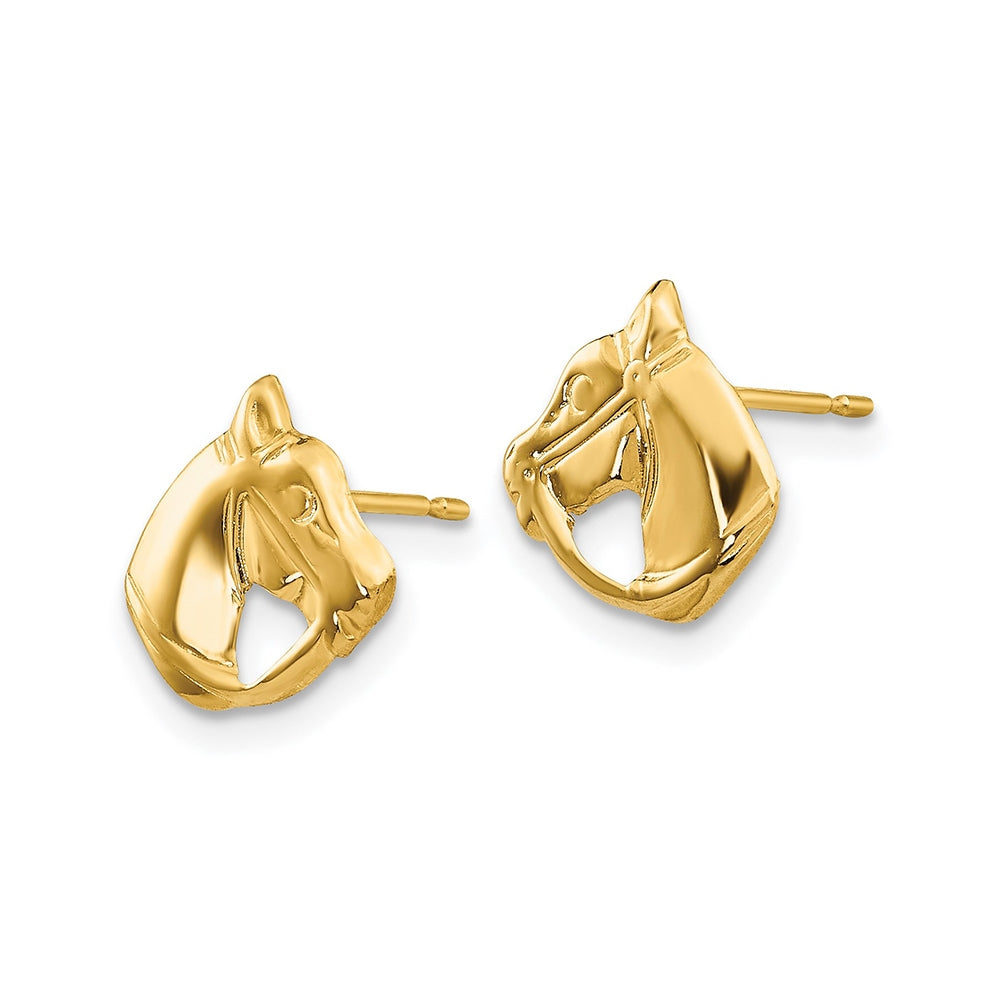 Children's Polished Horse Head Earrings in 14K Yellow Gold front view