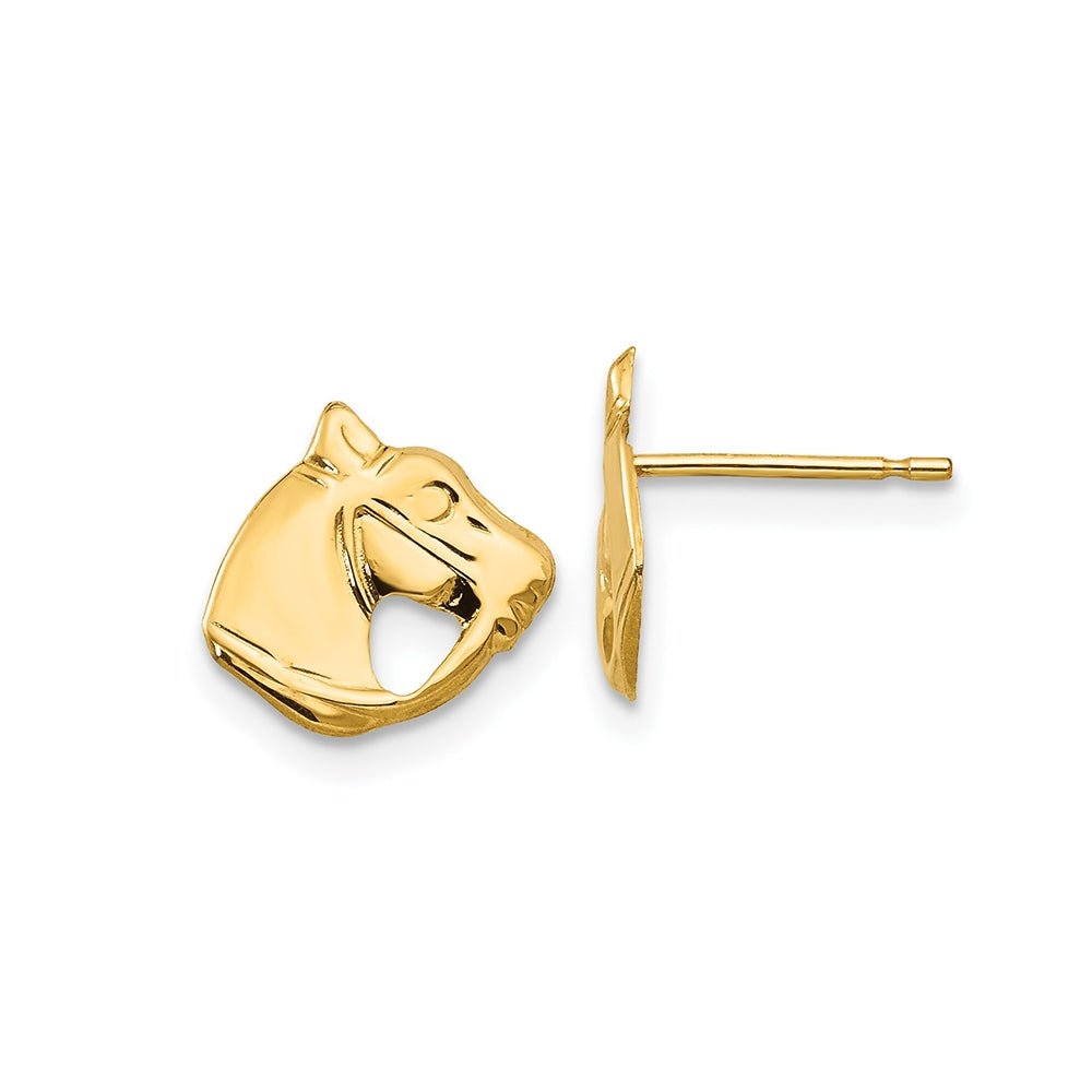 Children's Polished Horse Head Earrings in 14K Yellow Gold
