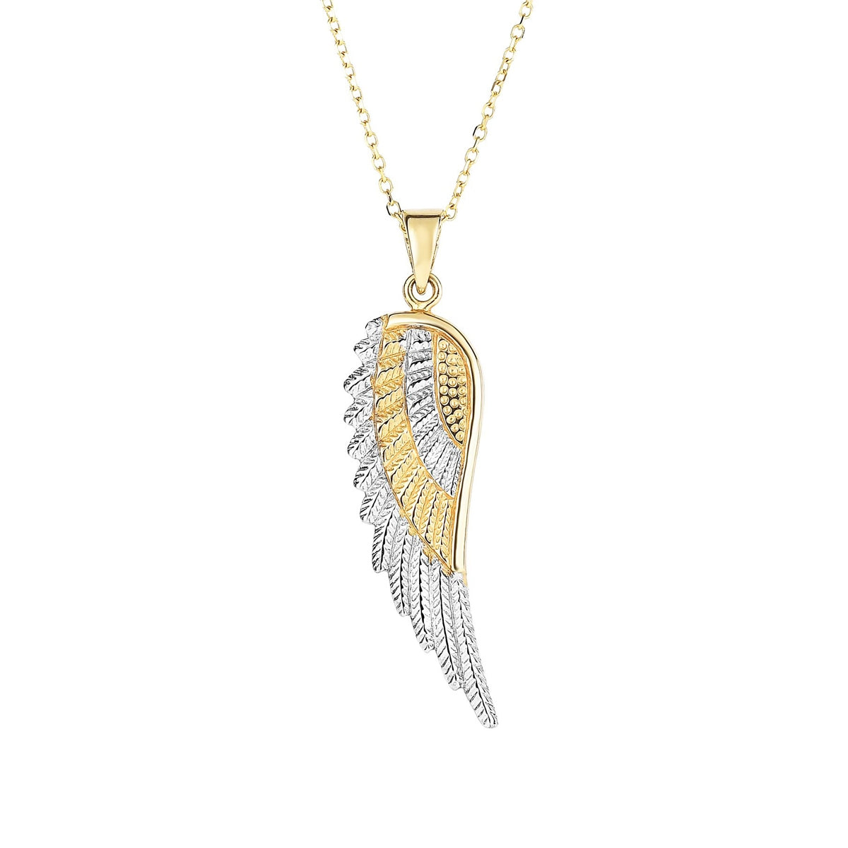 Angel Wing Pendant in Rhodium Plated 14K Yellow Gold