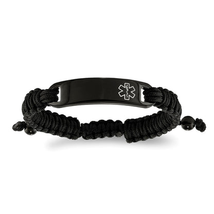 Adjustable Nylon Medical ID Bracelet in Black Ion Plated Stainless Steel
