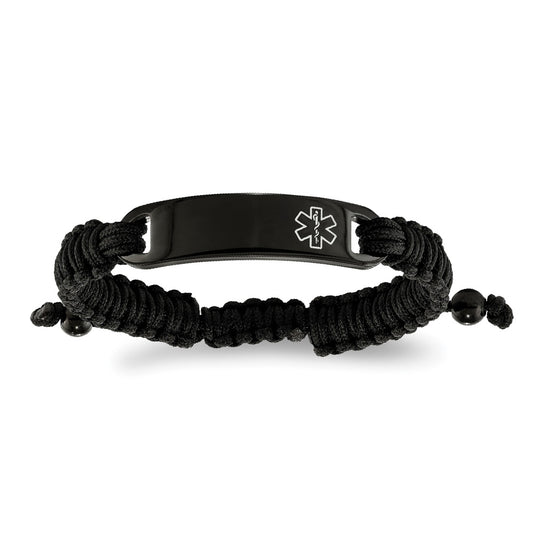 Adjustable Nylon Medical ID Bracelet in Black Ion Plated Stainless Steel