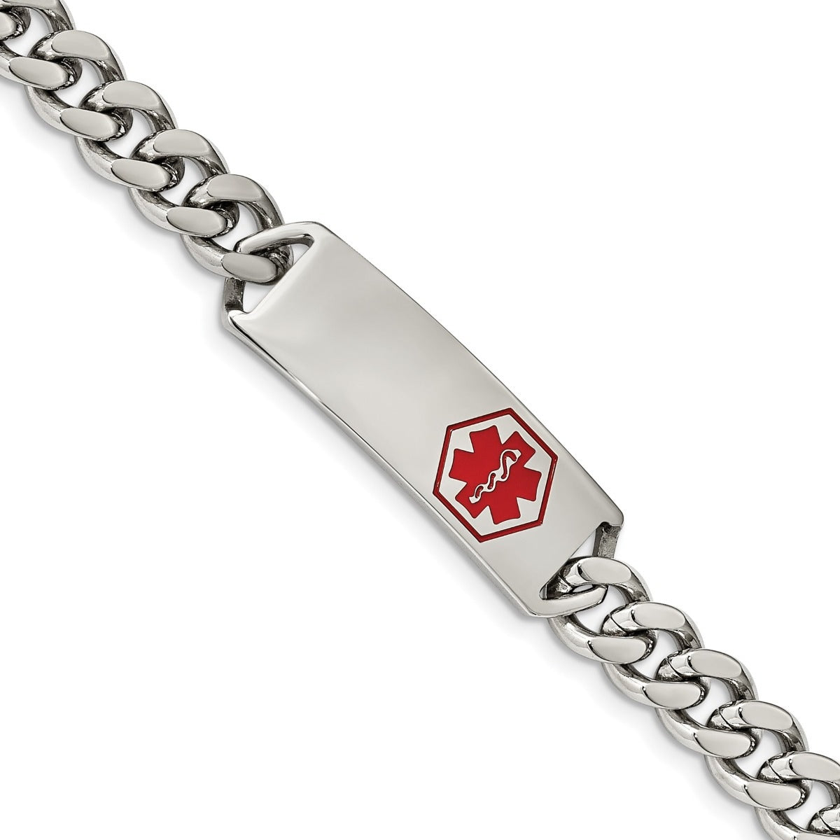 6.8mm 8-inch Curb Chain Medical ID Bracelet in Stainless Steel front view