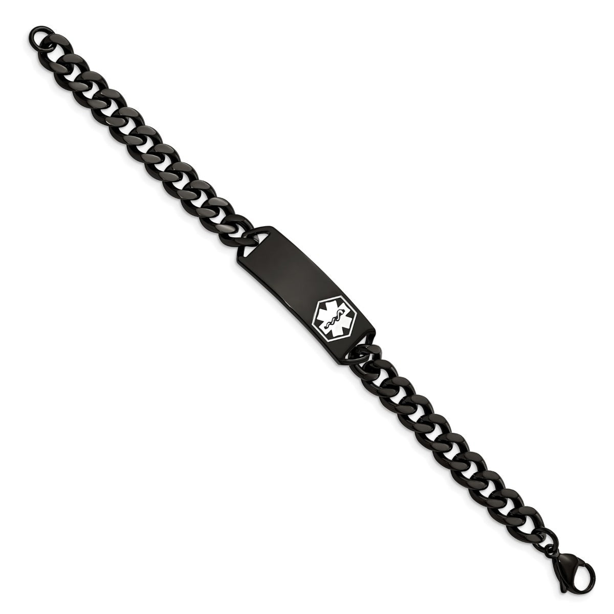 2.96mm 8-inch Curb Chain Medical ID Bracelet in Black Ion Plated Stainless Steel close-up detail