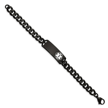 2.96mm 8-inch Curb Chain Medical ID Bracelet in Black Ion Plated Stainless Steel close-up detail