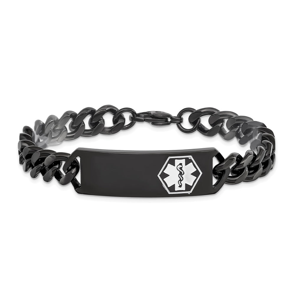 2.96mm 8-inch Curb Chain Medical ID Bracelet in Black Ion Plated Stainless Steel
