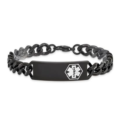 2.96mm 8-inch Curb Chain Medical ID Bracelet in Black Ion Plated Stainless Steel