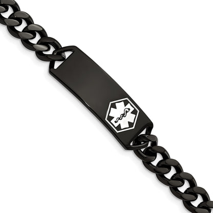 2.96mm 8-inch Curb Chain Medical ID Bracelet in Black Ion Plated Stainless Steel front view