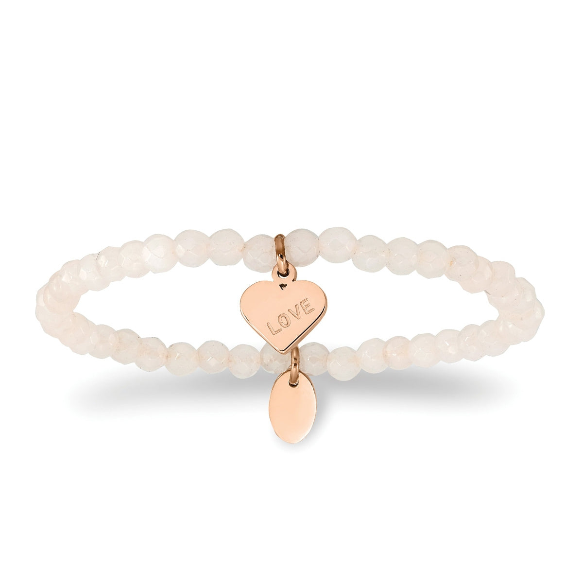 Pink Jade Bead Stretch Bracelet with Pink Ion Plated Stainless Steel Heart Charm