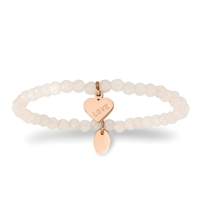 Pink Jade Bead Stretch Bracelet with Pink Ion Plated Stainless Steel Heart Charm