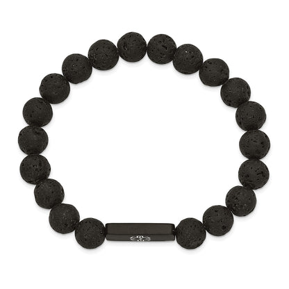 Lava Bead Medical ID Bracelet in Black Ion Plated Stainless Steel front view