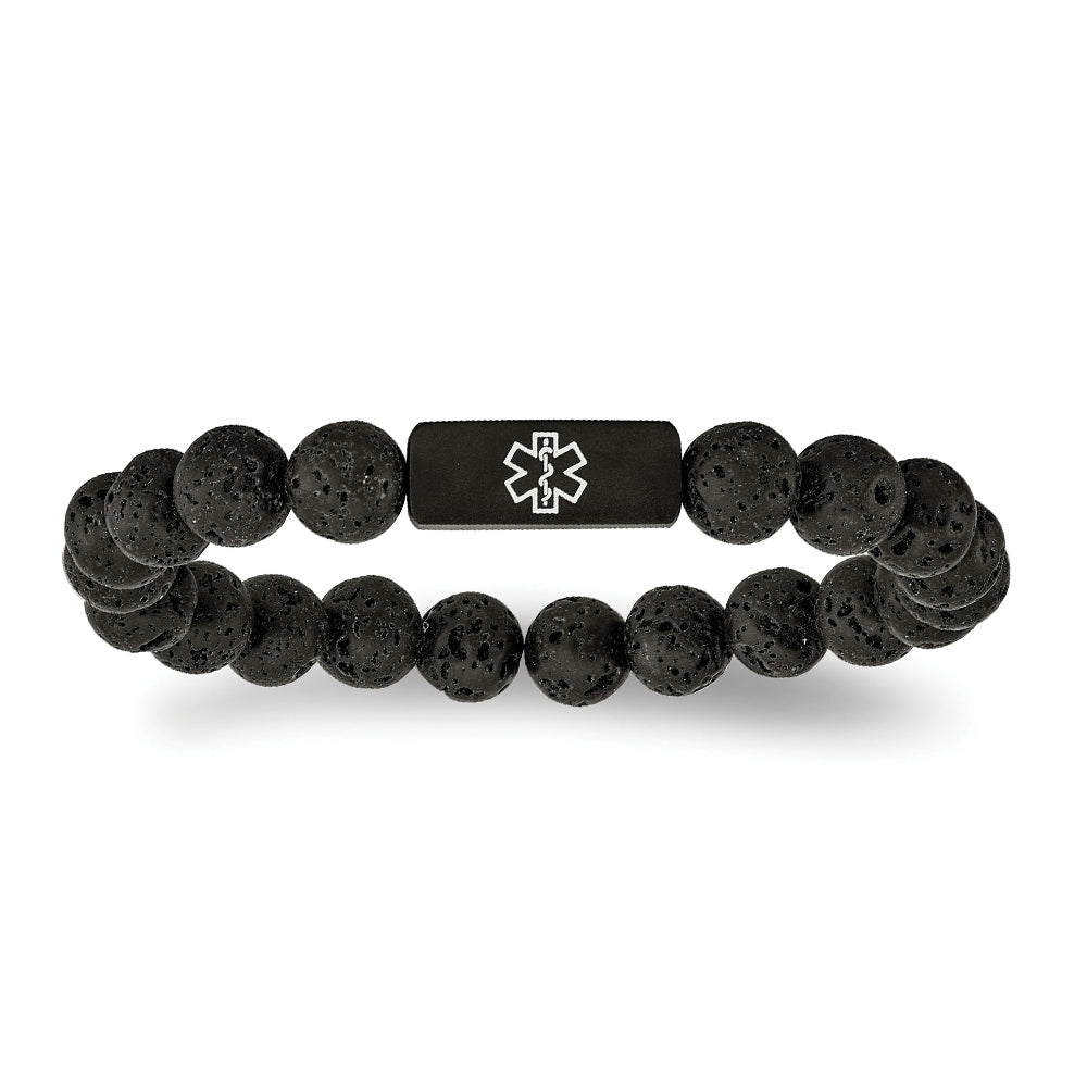 Lava Bead Medical ID Bracelet in Black Ion Plated Stainless Steel