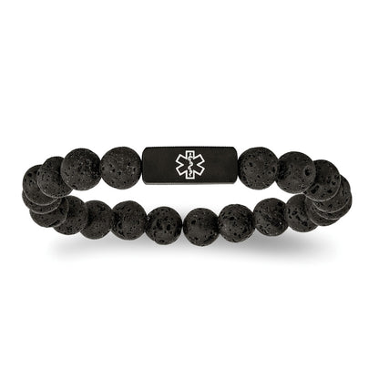 Lava Bead Medical ID Bracelet in Black Ion Plated Stainless Steel
