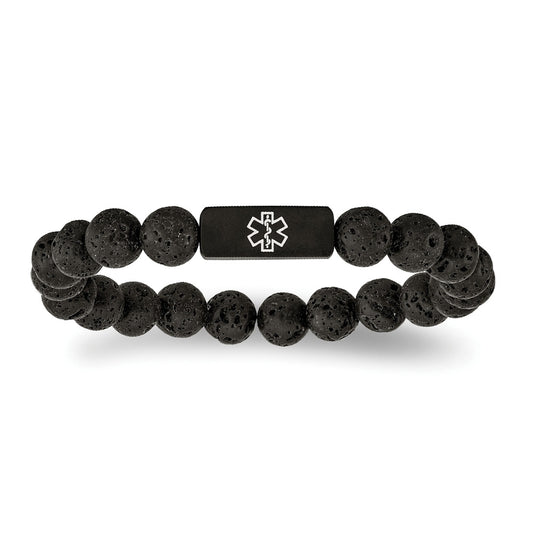 Lava Bead Medical ID Bracelet in Black Ion Plated Stainless Steel