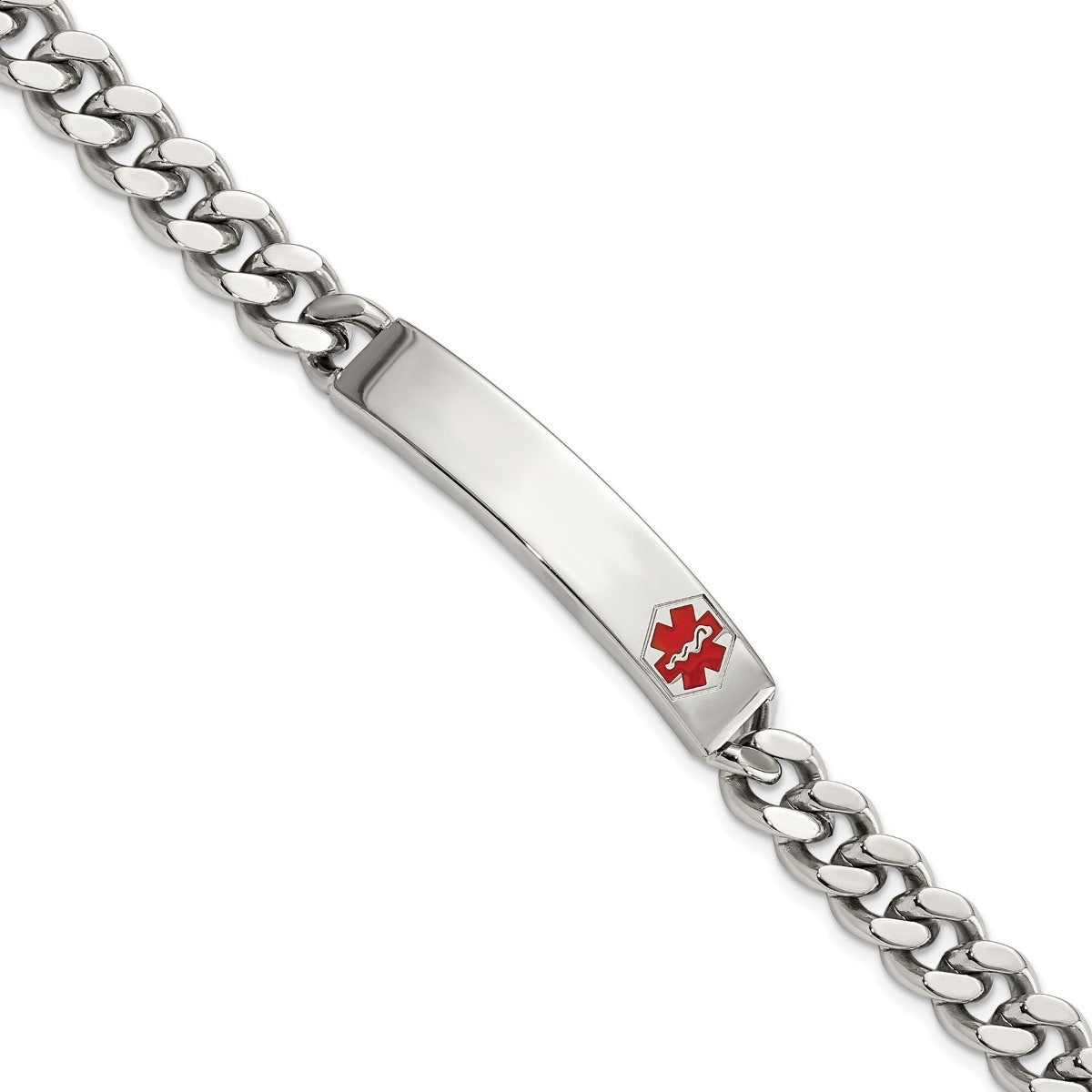 3.5mm 8-inch Curb Chain Medical ID Bracelet in Stainless Steel front view