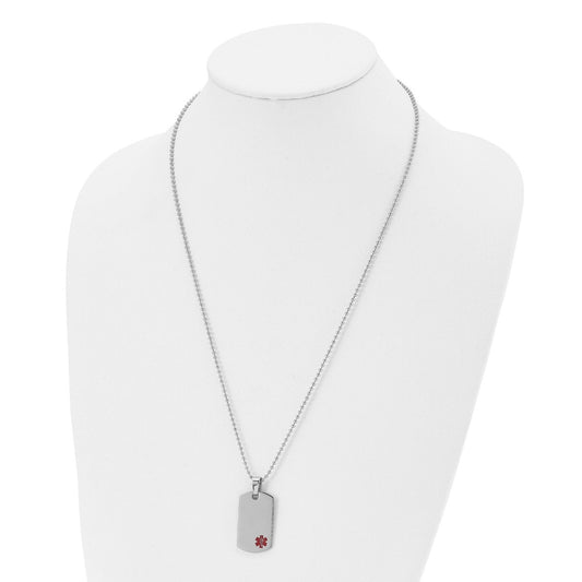 Medical ID Dog Tag Pendant on 24-inch Ball Chain in Polished Stainless Steel front view