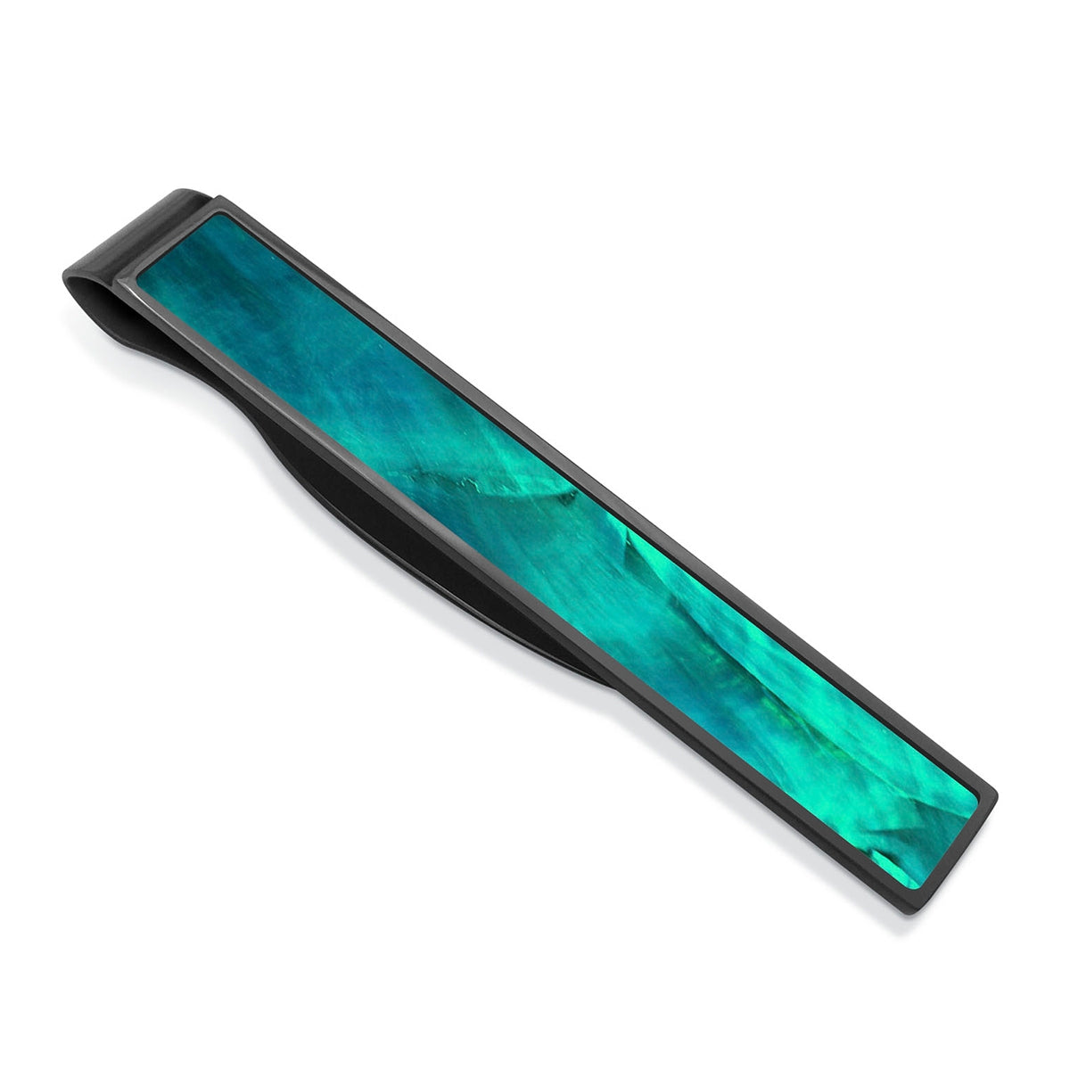 M-Clip Black Tie Clip with Teal Angel Wing Shell Inlay
