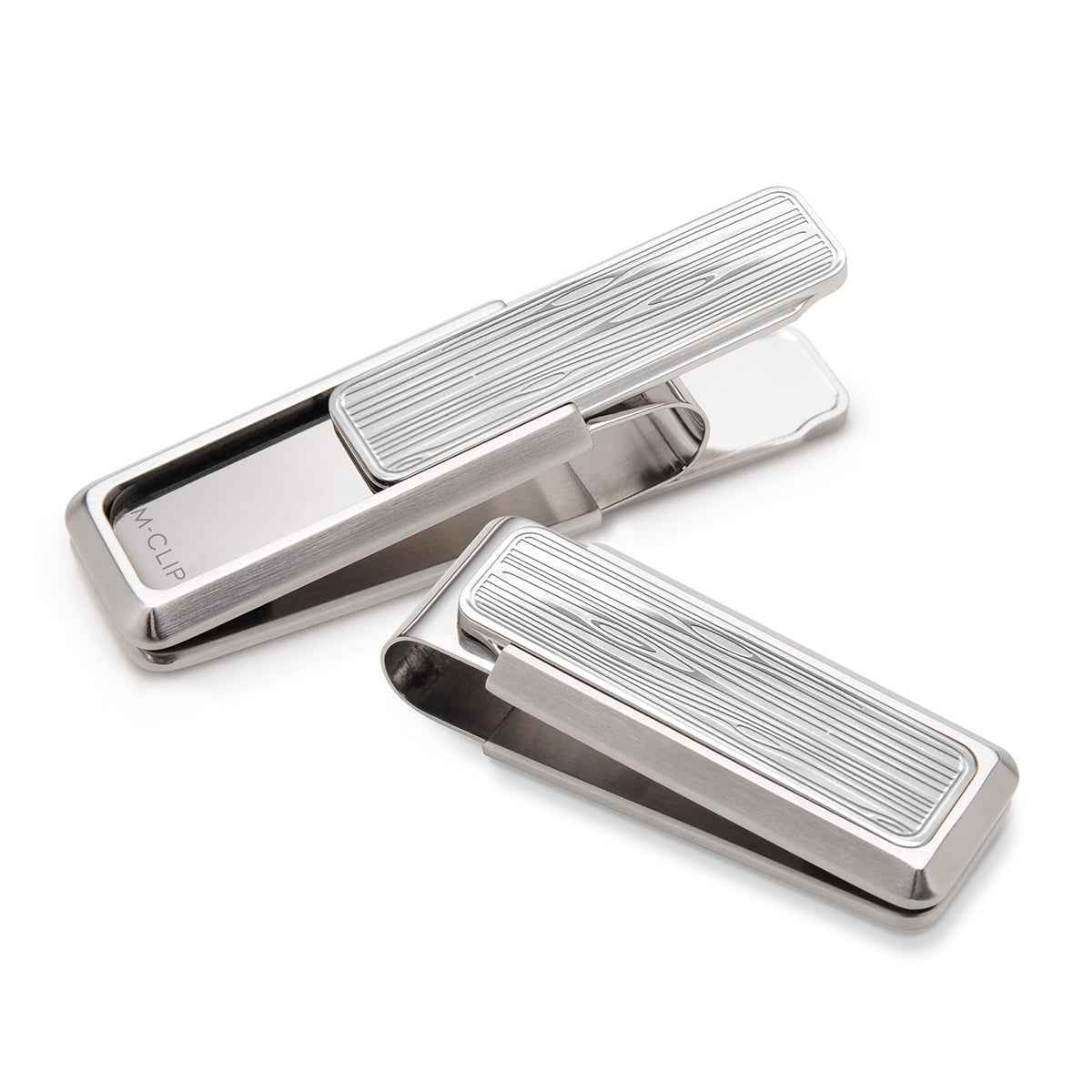 M-Clip Brushed Finish with Etched Wood Money Clip