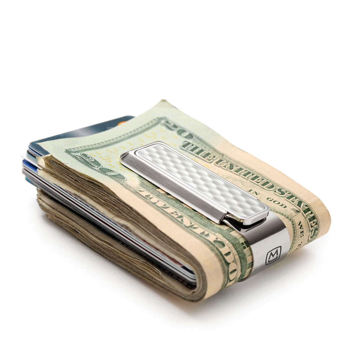 M-Clip Brushed Finish White Golf Ball Money Clip front view