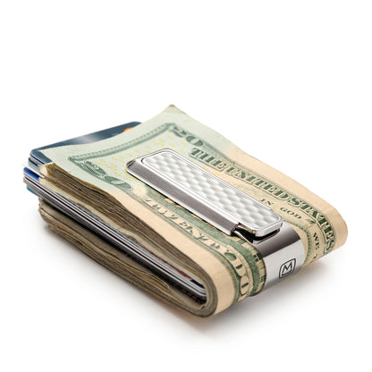 M-Clip Brushed Finish White Golf Ball Money Clip front view