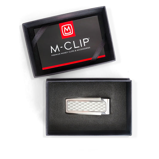M-Clip Brushed Finish White Golf Ball Money Clip close-up detail