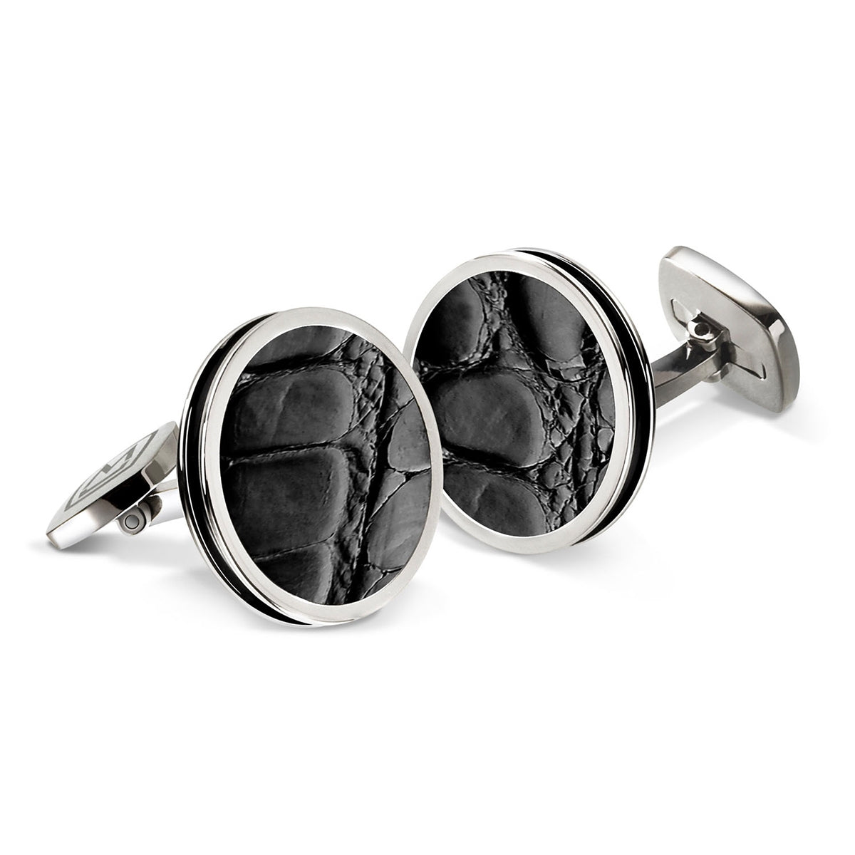 M-Clip Black Alligator Bordered Round Cufflinks