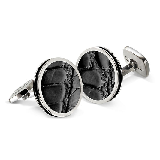 M-Clip Black Alligator Bordered Round Cufflinks