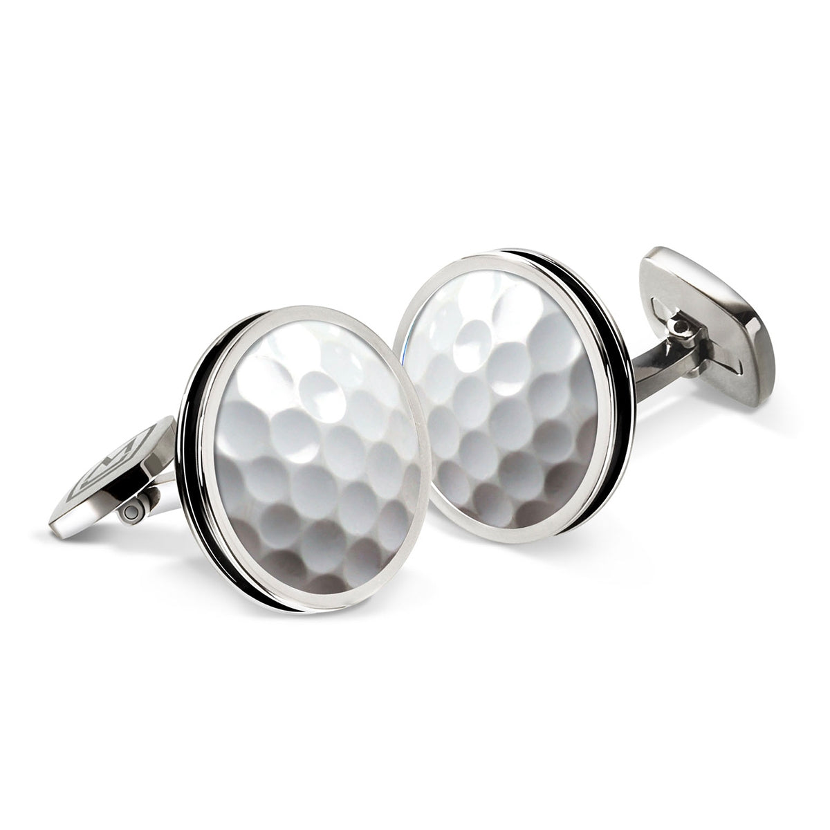 M-Clip Golf Ball Bordered Round Cufflinks