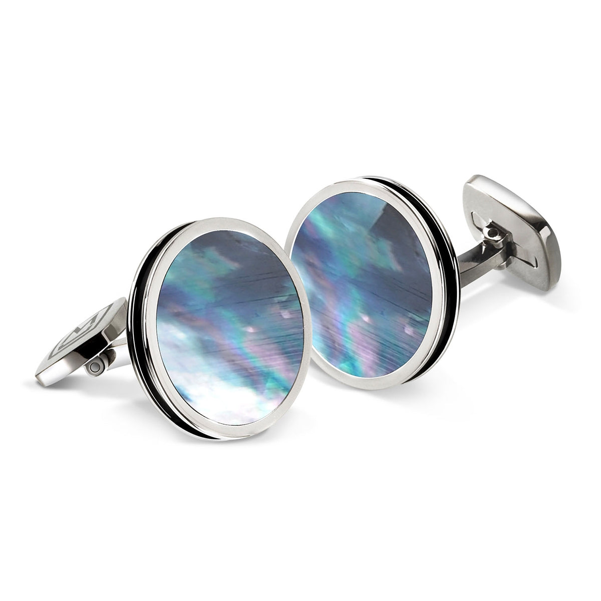 M-Clip Mother of Pearl Bordered Round Cufflinks