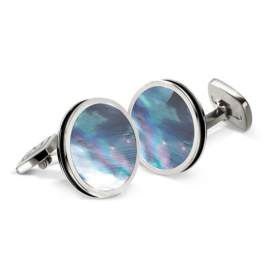 M-Clip Mother of Pearl Bordered Round Cufflinks