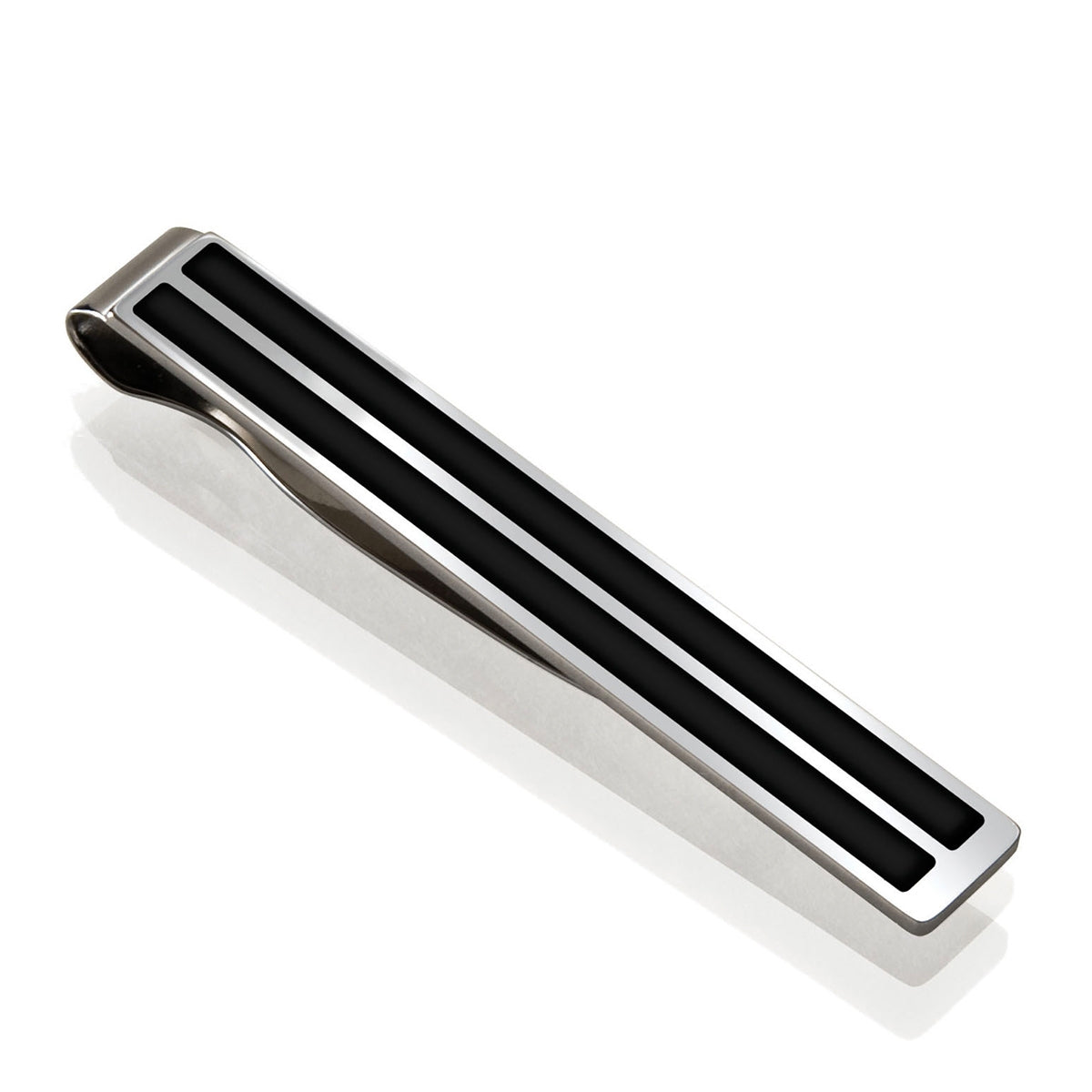M-Clip Polished Finish Tie Clip with Black Enamel Inlay