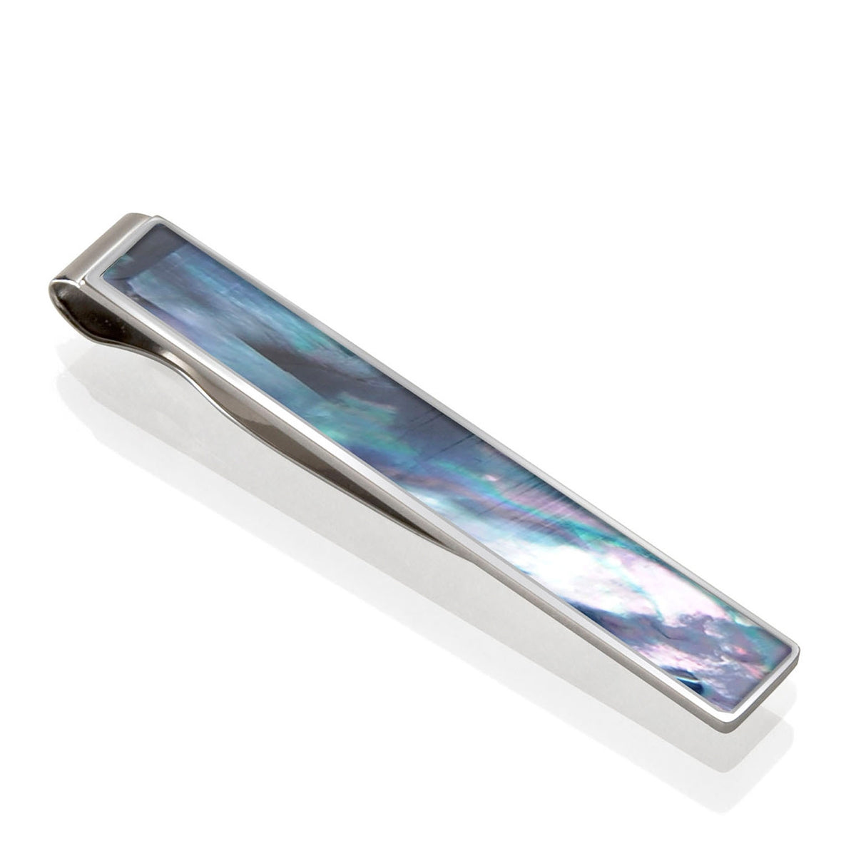 M-Clip Gray Tie Clip with Mother of Pearl Inlay