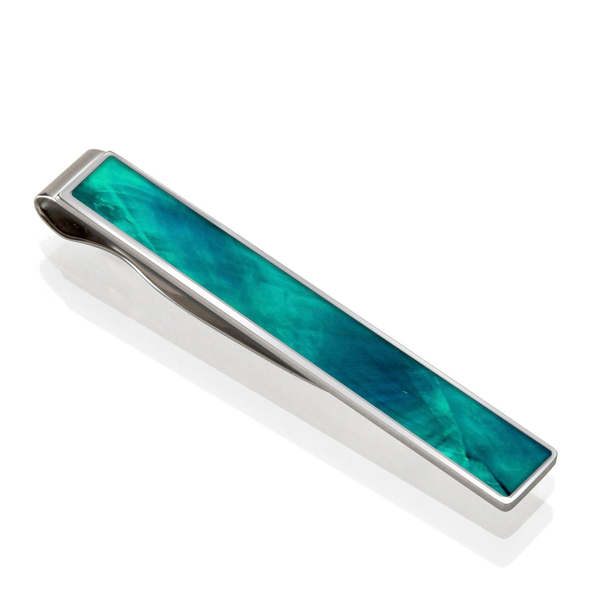 M-Clip Gray Tie Clip with Teal Angel Wing Shell Inlay