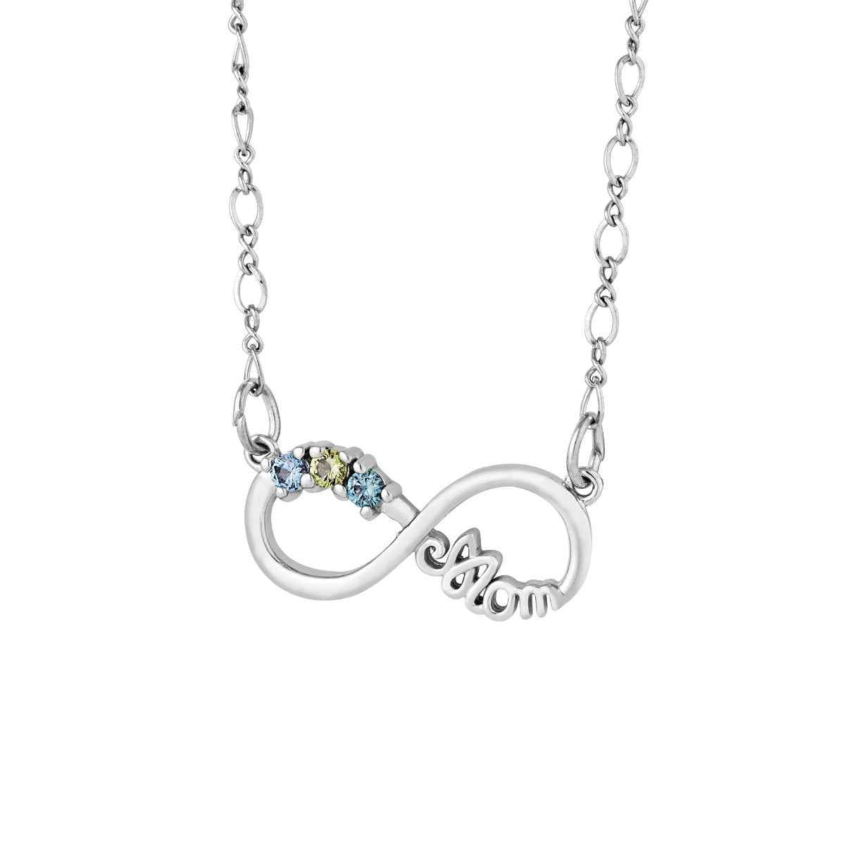 Family Jewelry Mom Infinity Pendant in Sterling Silver (1-5 Stones)