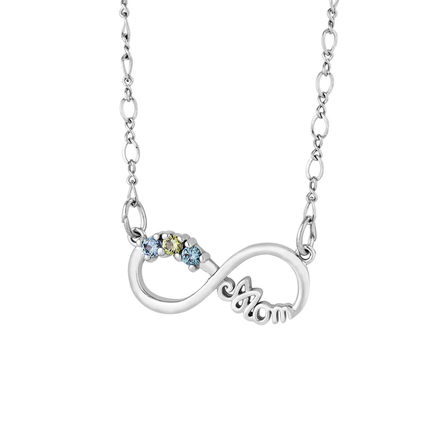 Family Jewelry Mom Infinity Pendant in Sterling Silver (1-5 Stones)
