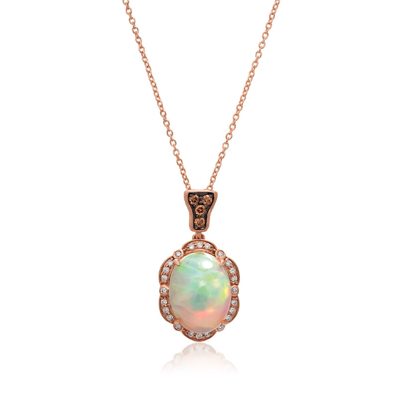 Le Vian Chocolatier Oval Neopolitan Opal & 1/5 ct. tw. Vanilla & Chocolate Diamond Scalloped Halo Pendant in 14K Strawberry
