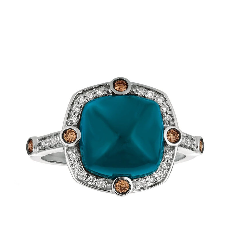 Le Vian Chocolatier Cushion Deep Sea Blue Topaz & 1/5 ct. tw. Vanilla & Chocolate Diamond Halo Ring in 14K Vanilla Gold