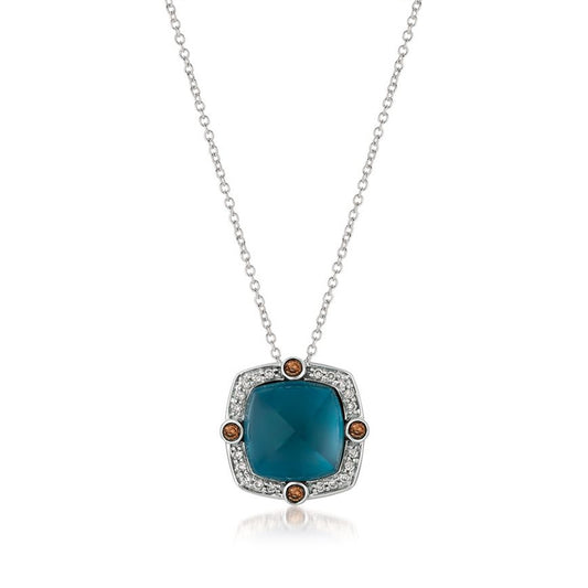 Le Vian Chocolatier Cushion Deep Sea Blue Topaz & 1/4 ct. tw. Vanilla & Chocolate Diamond Halo Pendant in 14K Vanilla Gold