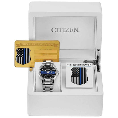 Citizen Ladies' Thin Blue Line Series Watch in Stainless Steel close-up detail