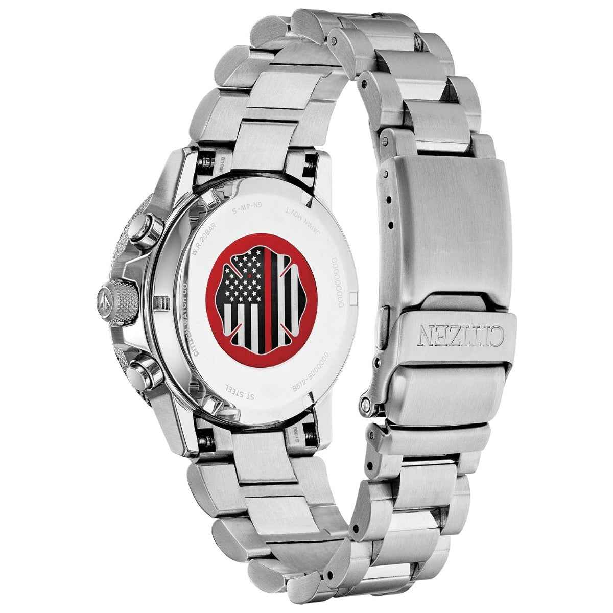 Citizen Men's Eco-Drive Chronograph Thin Red Line Series Watch with Black Dial in Stainless Steel front view