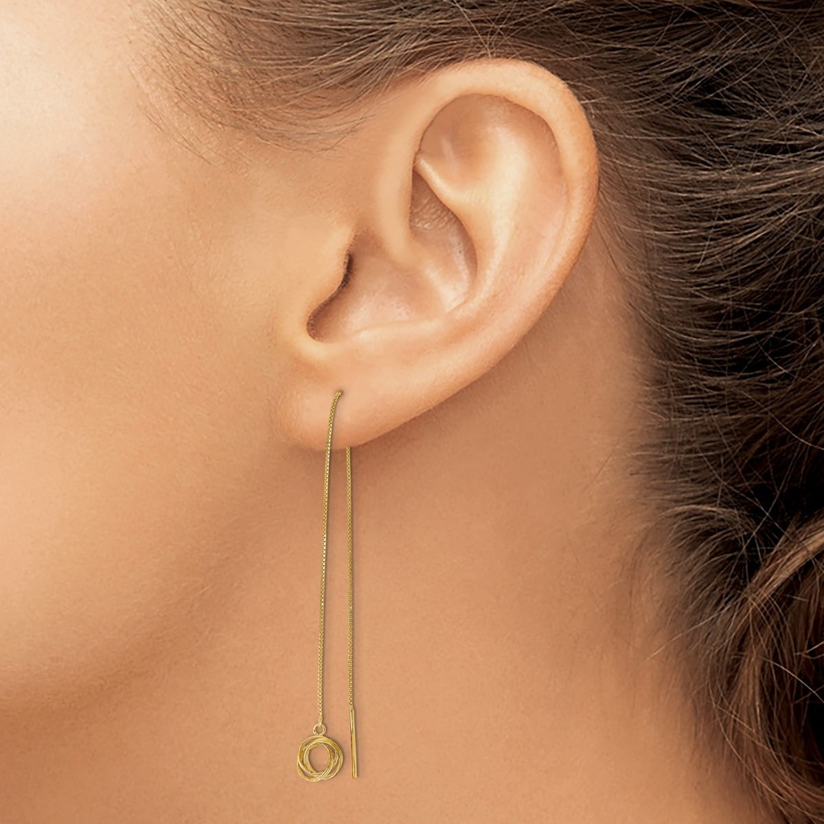 Knot Threader Earrings in 14K Yellow Gold close-up detail