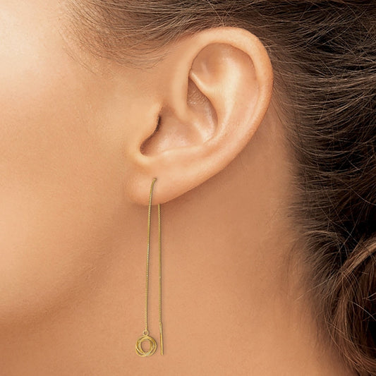 Knot Threader Earrings in 14K Yellow Gold close-up detail