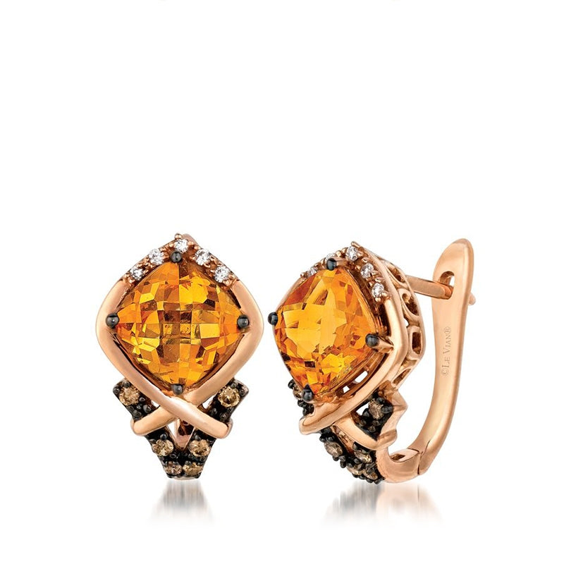 Le Vian Chocolatier Cushion Cinnamon Citrine & 1/6 ct. tw. Chocolate & Vanilla Diamond Hoop Earrings in 14K Strawberry Gold