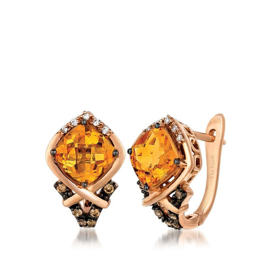 Le Vian Chocolatier Cushion Cinnamon Citrine & 1/6 ct. tw. Chocolate & Vanilla Diamond Hoop Earrings in 14K Strawberry Gold