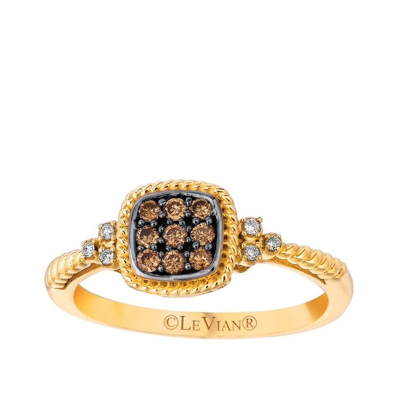 Le Vian 1/5 ct. tw. Chocolate & Vanilla Diamond Cushion Cluster Rope Ring in 14K Honey Gold