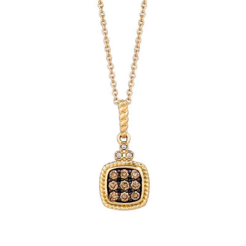 Le Vian 1/6 ct. tw. Chocolate & Vanilla Diamond Cushion Cluster Rope Pendant in 14K Honey Gold