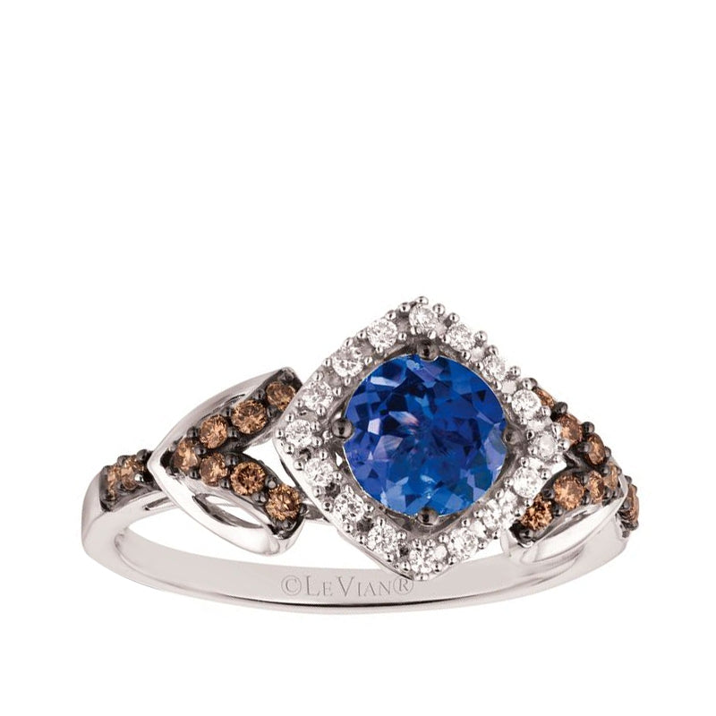 Le Vian Chocolatier Blueberry Tanzanite & 1/3 ct. tw. Chocolate & Vanilla Diamond Halo Ring in 14K Vanilla Gold